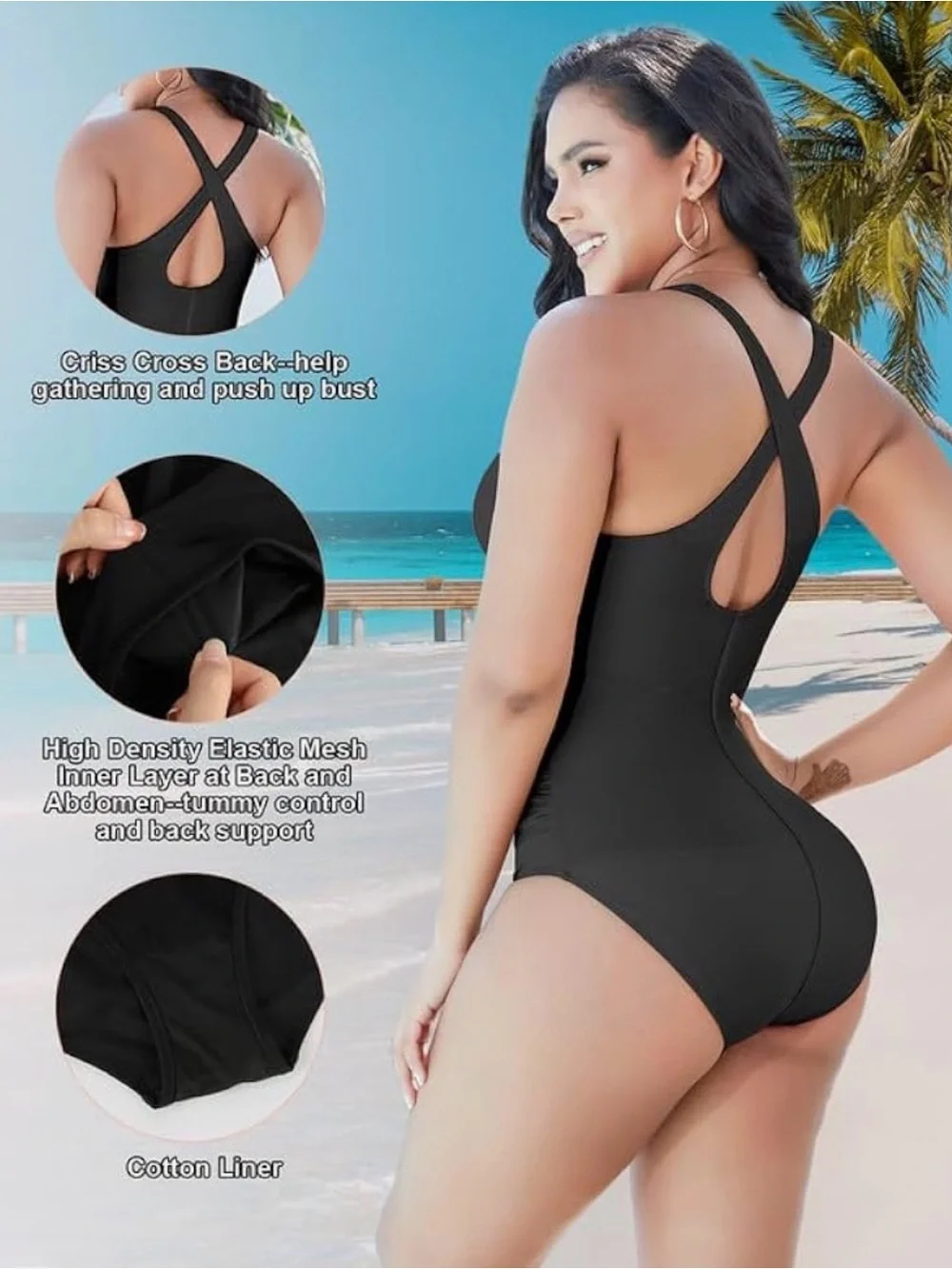 SHAPERIN Women's Swimsuits Tummy Control Padded Push Up Shapewear SZ M